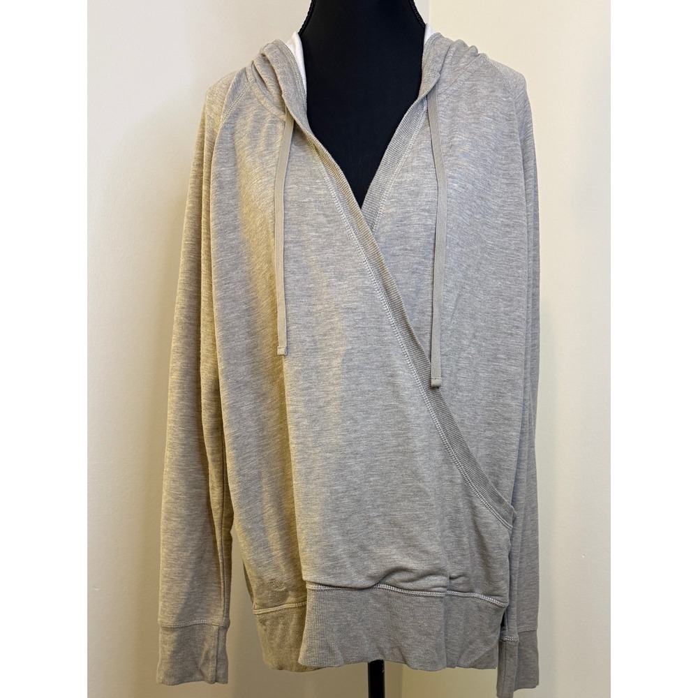Lauren Ralph Lauren Womens Grey Surplice Wrap Front Hoodie Sweatshirt Size L
